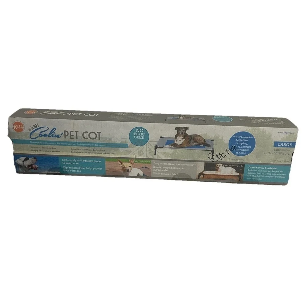 K&H Pet Products Coolin' Pet Cot Elevated Pet Bed Gray/Blue Large 42 X 30 X 7 In